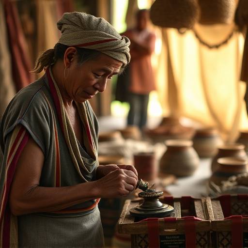 A still from a documentary showcasing the lives of local artisans and their traditional crafts.